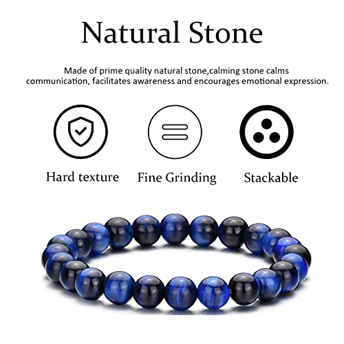 Rankeef Tiger Eye Bracelet For Men 8Mm Natural Stone Beads Bracelet Set Stretch Lava Rock Bracelets Adjustable Black Crystal Beaded Bracelet For Men Women Gifts #TOP2