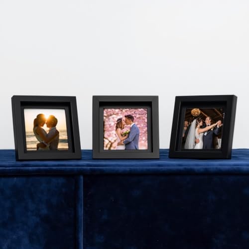 Image of Photo Frame Set of 3 - Modern Tabletop Picture Frames for Desk, Living Room & Bedroom Decor, Perfect for Wedding, Couple & Family Photos (Black)