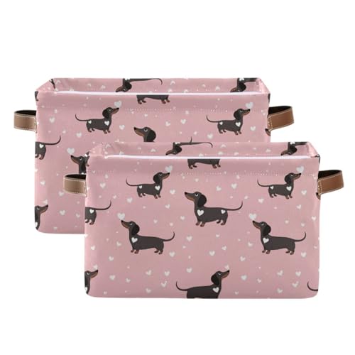 Image of Aslsiy Storage Basket Dachshund Dogs and Hearts Pink-1 Nursery Bins Baby Canvas Box Clothes Shelf Basket Laundry Hampers 2 Pcs