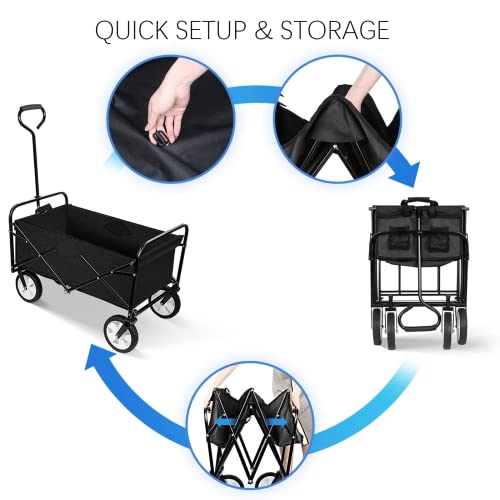 Yssoa Folding Garden Cart Pro, Collapsible Wagon With 360 Degree Swivel Wheels & Adjustable Handle, Black, 220Lbs Weight Capacity #TOP1