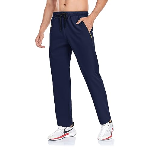 Rapoo Mens Athletic Pants with Zipper Pockets Summer Quick Dry Stretch Lightweight Waterproof Workout Jogging Pants for Men Navy 30