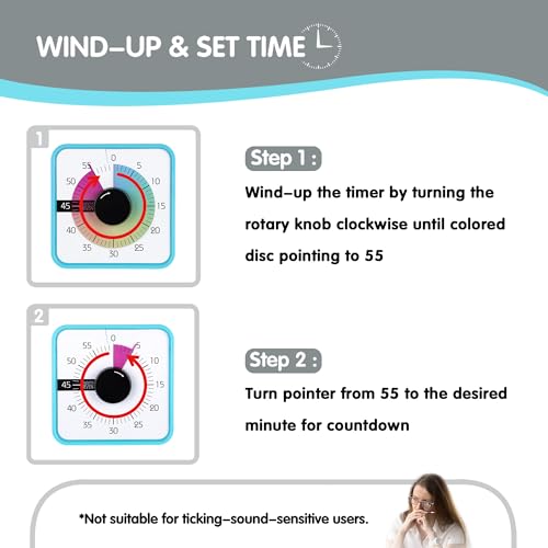 Visual Timer 7.5 inch; 60 Minute 1 Hour Countdown Timer for Kids Classroom Teaching Tool Home Office Meeting, Mechanical Countdown Clock for Exam Time Management Magnetic, Sky Blue with Colorful Disc - Image 4