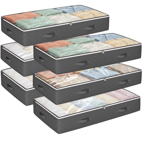 Image of 90L Under Bed Storage Containers, 6 Pack Underbed Closet Storage Organizer System, Moving Bags with Clear Window and Reinforced Handles for Bedding Pillows Blanket Clothes Wardrobe Bedroom | Foldable underbed storage bins for linen sheets, blanket, clothing, comforter, sweaters, pillows, wrapping paper