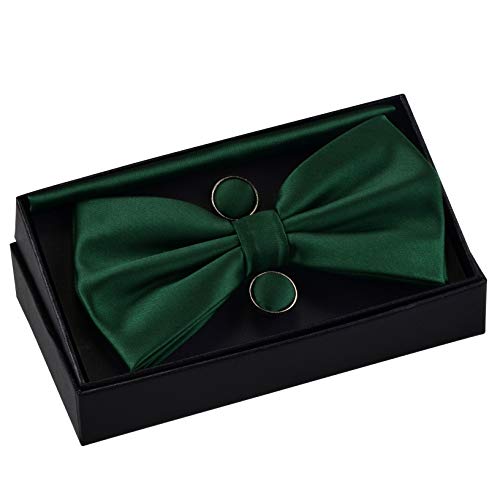 Image of GUSLESON Men's 3-pc Solid Color Bow Tie Gift Set - Double‑Fold Pre-Tied Bow Tie, Pocket Square, Cufflinks - Wedding Formal Party