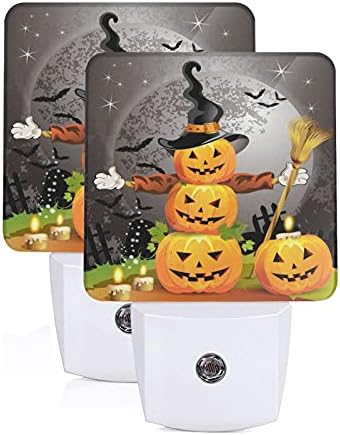 Fiephvsa Halloween Holiday Pumpkin Trick Or Treat Night Light Set of 2 Plug-in Led Indoor Nightlights Auto Dusk-to-Dawn Sensor Lamp for Bedroom Bathroom Kitchen Hallway Stairs Decorations