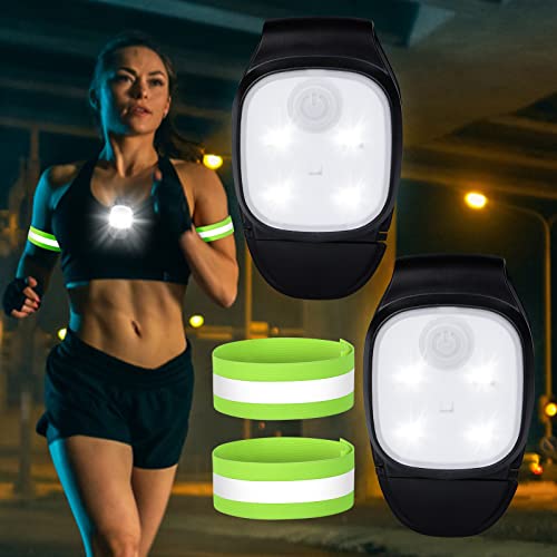 Aicharynic 2 Stück LED Clip Lampe + 2 Reflective Armbands, 4 Beleuchtungsmodi Lauflicht Blinklicht USB Wiederaufladbar LED Stirnlampe Kleinstirnlampe für Läufer, Camping, Jogger, Hundewandern