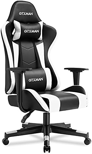 Gaming Chair Therapeutic massage Workplace Chair Excessive Again Pc Chair Leather-based Desk Chair Racing Govt Ergonomic Adjustable Swivel Activity Chair with Headrest and Lumbar Help,White
