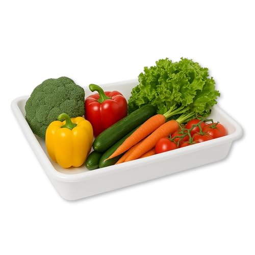 CHEFZOCO Bandeja para frigorífico, Bandeja para hostelería, Bandeja frigorífica para alimentos, Apta para contacto con alimentos, Medidas 49 cm Largo x 33,5 cm Ancho x 7,5 cm Alto, Plástico, Blanco