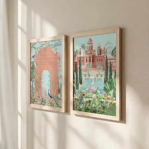 Image of NoWorries Traditional art Set of 2 Aesthetic Wall paintings for Home and Cafe Decor - Madhubani art Wall Painting for Wall Decoration -Traditional frames for dining room (Synthetic Wood frame) (Leminated 300 GSM Pigment Digital Print) (framed, Multicolur) Set of 2