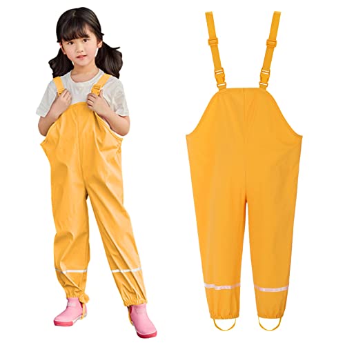Toddler Suspender Rain Pants Kids Boys Girls Rain 𝐁𝐢𝐛 Pants Waterproof Reusable Lightweight Reflective Overalls2