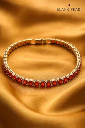 Image of BLACK PEARL Elegant Style Tennis Bracelet with Multicolour Zirconion Stones, Gold and Silver-Toned Bracelet For Women & Girls