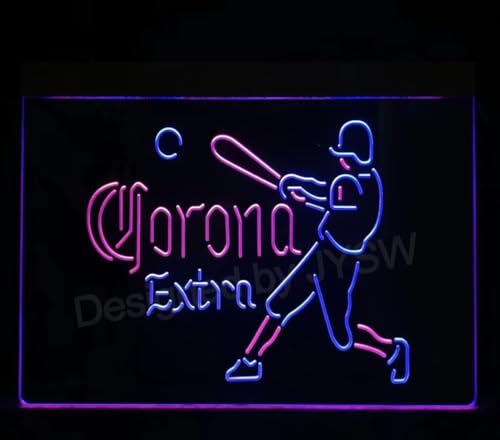 JYSW Corona - Letreros de neón LED de béisbol extra alimentados por USB, lámpara LED de neón para decoración de pared para dormitorio, habitación de niños, decoración de fiesta de boda