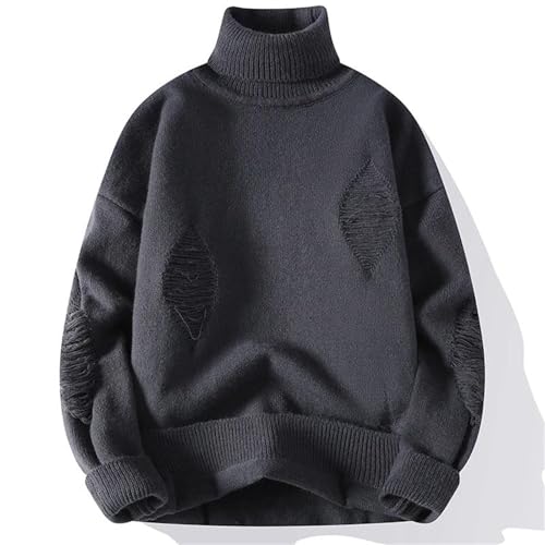 Men's Ripped Turtleneck Pullover Solid Color Casual Knitted Sweater Loose Street Sweater2