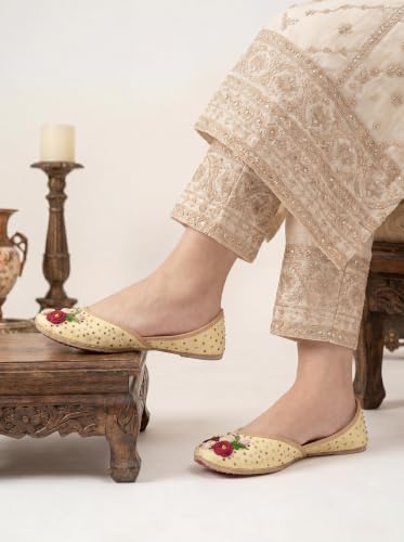 Image of Fulkari Women's Moonshine Multicolored Genuine Soft Leather Juttis | Bite and Pinch Free Jutis | Punjabi Jutti For Ladies | Wedding Flat Stylish Mojari | Bridal Ethnic Flats For Girls |