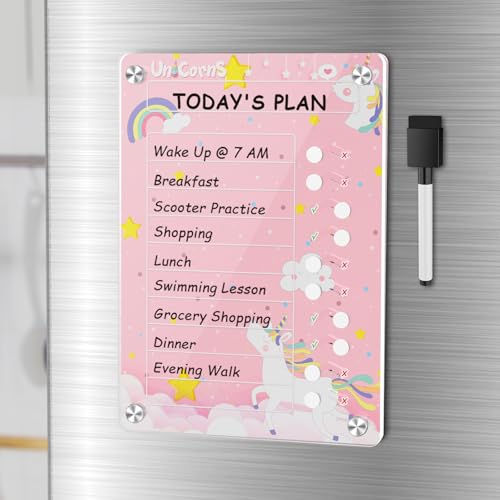 NiHome Magnetic Chore Chart, Sliders & Stand, Dry Erase to Do List, Unicorn