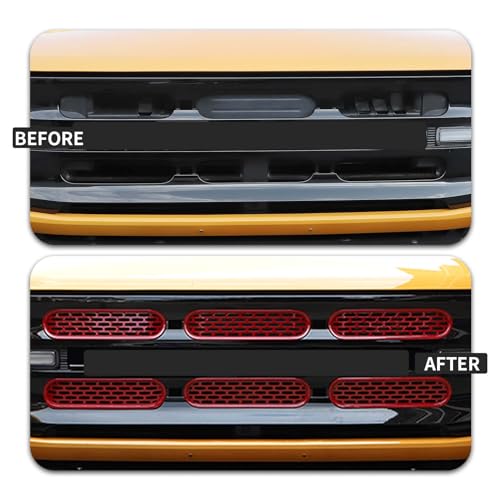 Image of Front Grill Mesh Grille Inserts Cover Frame Trims Kit 6Pcs Fit for Ford Bronco 2021-2025+ 2 /4 Door Exterior Accessories (Red)