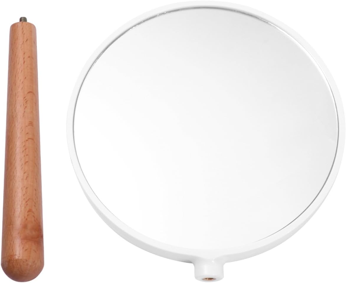 FRCOLOR Vintage Handheld Makeup Mirror with Wood Frame Double Sided Magnifying Cosmetic Mirror for Women in White Clear Glass for Quick Touch Ups