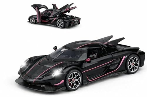 Image of WORSHIPER 1:32 Koenigsegg Jesko Die Cast Metal Sports Car Toy with Light & Sound, Pull Back Action, 4 Openable Doors, Alloy Model Car for Kids Boys Gift & Collection【Black Color】