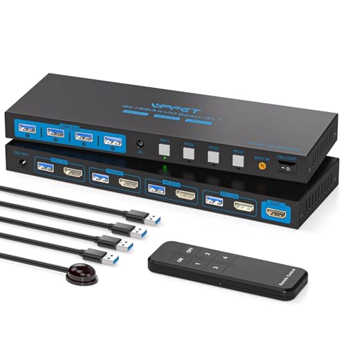 AILVLVNG HDMI KVM Switch 4 Computers 4K@60Hz USB 3.0 KVM Switches 4 Port Share 1 Monitor and 4 USB Devices Such as Keyboard Mouse Printer Support Controller Switching