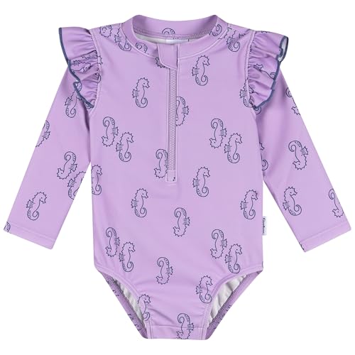Image of Gerber Baby Girls' Toddler Long Sleeve One Piece Rashguard Swimsuit