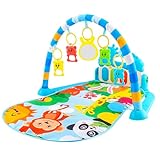 Conveniencia a manos: Lindo diseño de piano de patada y juego libera las manos de los padres para otras tareas, con un ángulo ajustable para diferentes posiciones, adecuado para recién nacidos a niños pequeños y desmontables para facilitar el transporte; Incluye melodías de canciones infantiles.