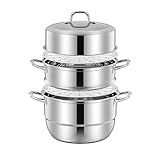 immagine prodotto Hengqiyuan Vaporiera 3 Strati Acciaio Inox 30Cm Pentole A Vapore Antiruggine Impilabile Grande Capacità Resiste Alle Alte Temperature Con Coperchio Per Fornelli A Induzione Argento