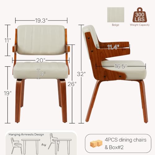 Image of Dining Chairs Set of 4,Mid Century Modern Walnut Kitchen Chairs,Beige