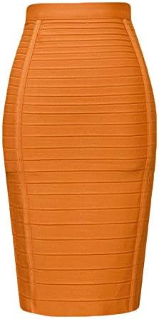 HLBandage Women's High Waist Elastic Rayon Bandage Pencil Skirt(L, Orange)