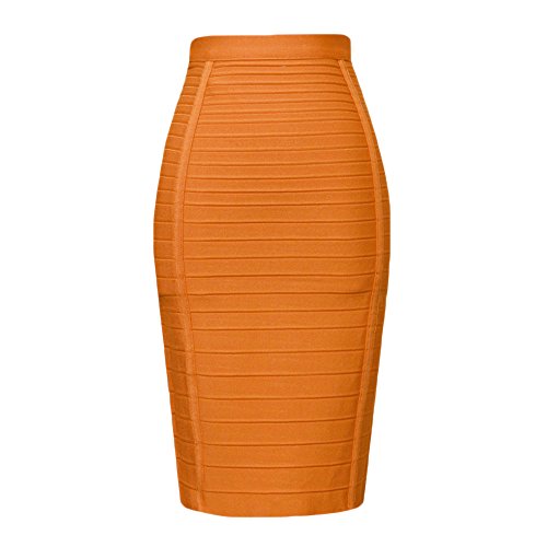 Hlbandage Women's High Waist Elastic Rayon Bandage Pencil Skirt(L, Orange) #TOP3
