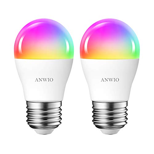 2x 5W Bombillas Inteligentes LED E27 RGB WiFi y Bluetooth, G45 mini Golf Equivalente a 40W, 470 Lúmenes, Funciona con Alexa, Google Home y Smart Life, ANWIO.