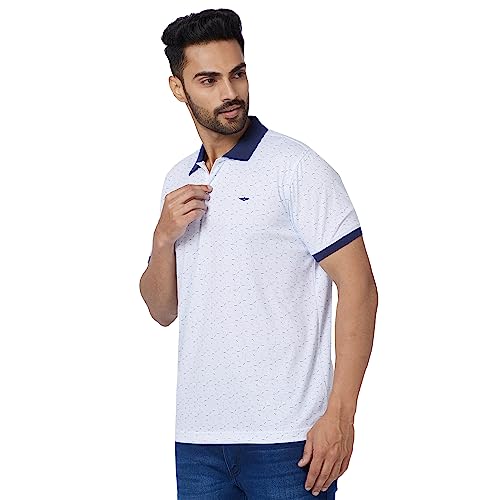 Image of Park Avenue Men's Cotton Polyester Blend Print Pattern Slim Fit Rib Collar Polo Neck Half Sleeve Casual T-Shirt
