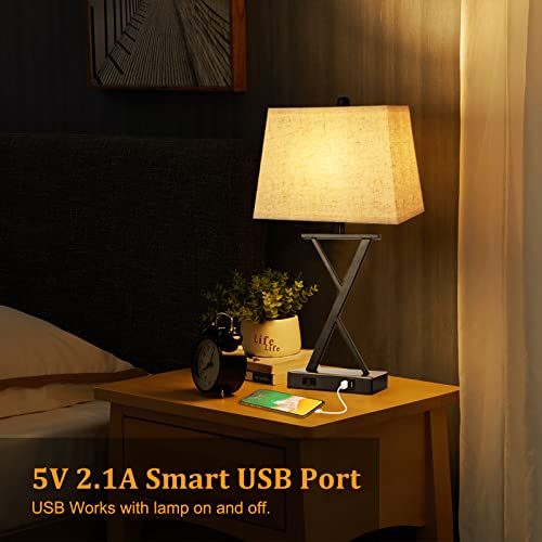 Dott Arts Set Of 2 Table Lamps With 2 Usb Ports & 1 Ac Outlet, 3-Way Dimmable Modern Touch Control Lamps, Bedside Nightstand Lamp With Fabric Shade For Bedrooms Living Room End Tables, Bulbs Included #TOP5