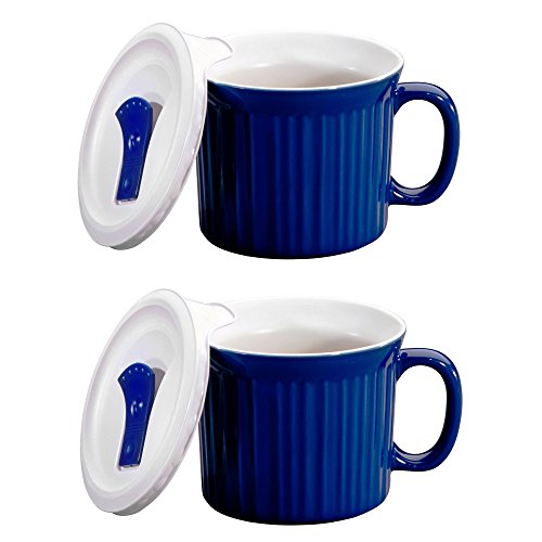 CorningWare 1105119 20 oz Blue Meal Mug with Lid (2-Pack)