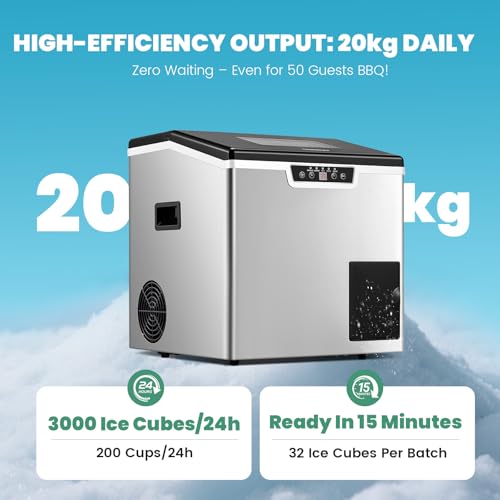 Huanyu Commercial Ice Maker Ice Crusher 2-in-1 Ice Maker and Shaver Machine, 20kg/Day High Output, 3 Water Supply Modes, Adjustable Ice Thickness, Automatic Self-Cleaning - Image 4