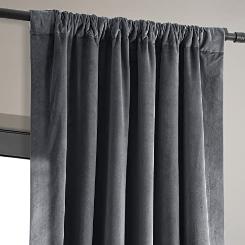 HPD Half Price Drapes Signature Velvet Thermal Blackout Curtains for Living Room 84 Inch Long 1 Panel Rod Pocket Insulated Blackout Curtains for Bedroom Window Curtains, 50W x 84L, Distance Blue Grey