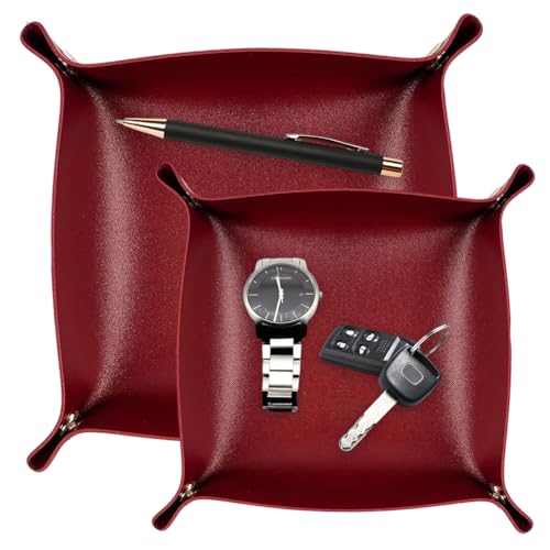 QYEHF 2 PCS Bandejas Vaciabolsillos,Vaciabolsillos Recibidor Cuero,Bandeja para Llaves Entrada, Vacia Bolsillos Piel Decorativas para Monedas,Billetera,Joyas, Llaves,Relojes