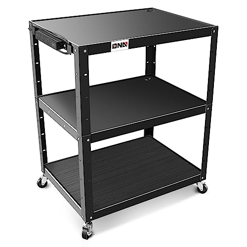 Image of DNA Motoring 3-Layer Utility Steel AV Cart with Wheels Power Strip, 35 inch x 25 inch x 24 inch-42 inch Height Adjustable Rolling Projector Cart,TOOLS-00137