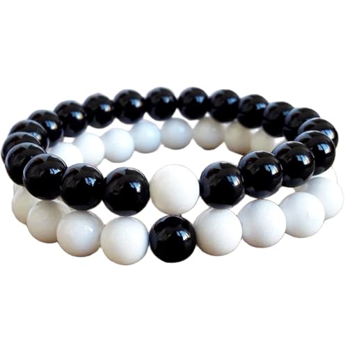 Bracelets couples agate noire et blanche pour amour à distance 10 mm