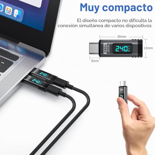 Adaptador magnético USB C premium de 240W con acabado resistente y panel LED de precisión 6