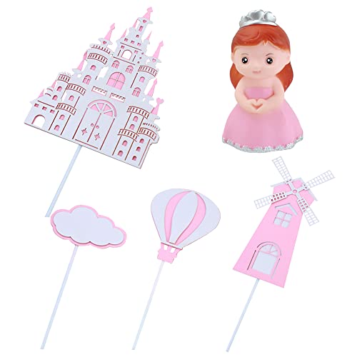 Decoración para tartas de cumpleaños de princesa para niñas, 5 piezas de decoración para tartas de cumpleaños de niña, suministros de fiesta de princesa para niñas y niños