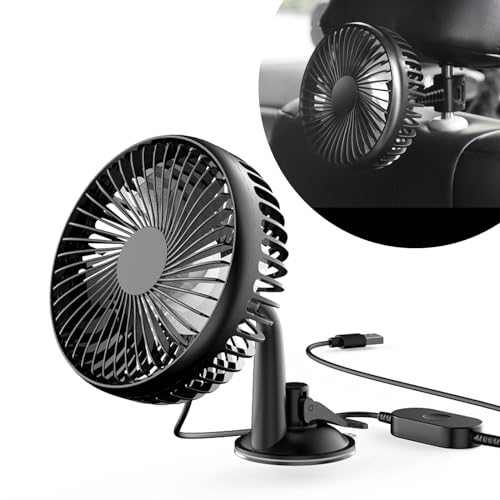 gunhunt 1 Pack Car Fans for Rear Seat, 360 Degree Rotatable Portable Vehicle Cooling Air Fan, Keeps Car Cool,Universal 3 Speed Regulation Durable Stowable Automotive Fan Accessories (Black)
