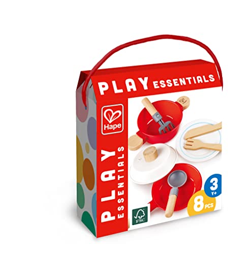 image for Hape: Little Chef Cook & Serve Set - 8pc Red & White, Wooden Kitchen T
