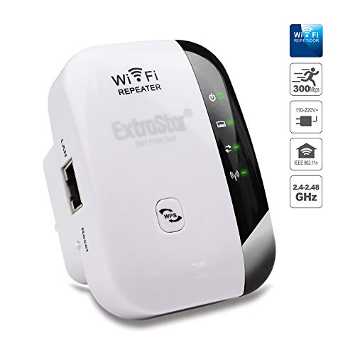 EXTRASTAR Repetidor de WiFi Extensor de Red WiFi Repeater Wireless Amplificador ?2,4 GHz, 300 Mbps, Puerto Fast Ethernet, WPS, Modo Ap Punto Acceso y Extensor, Antenas internas?