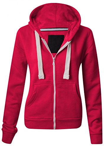 Image of Red Olives® Womens Hoodies Plain Zip Up Hoody Top Ladies Fleece Hooded Sweatshirt Jacket S M L XL (M-UK10, Cerise)
