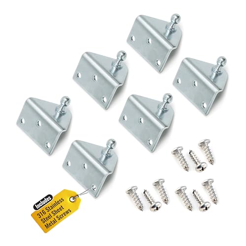 10MM Ball Stud Mounting Angled Silver Bracket for Gas Struts - Heavy Duty Lift Support Shock Brackets with Stainless Steel Screws - Ideal for Spring Hood Struts & Closer Piston Prop Mounts x6 Angled