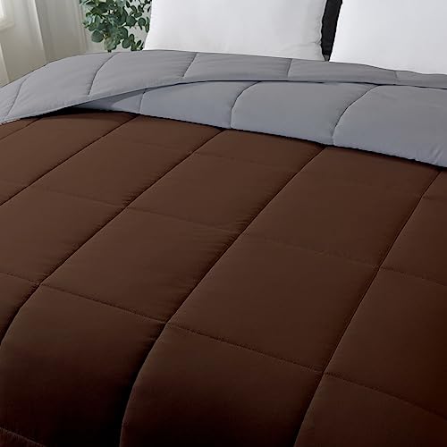 Image of Razzai All-Season Comforter 220 GSM | Super Soft Fluffy & Lightweight Comforter (90 inch x 90 inch Inches /228cm x 228cm) - Queen Size |Silver /Chocolate Brown