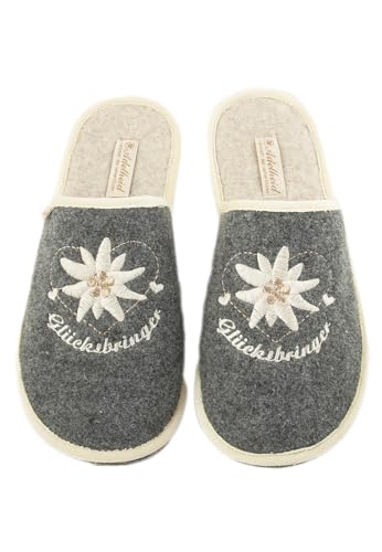 Adelheid Glücksbringer Filzpantoffel für Damen - Edelweiss Stickerei - mit Geschenkkarton - made in Portugal - Doppelgrößen