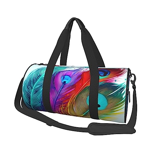 Sac de voyage rond plumes colorées résistant pour ranger toutes vos affaires de gym