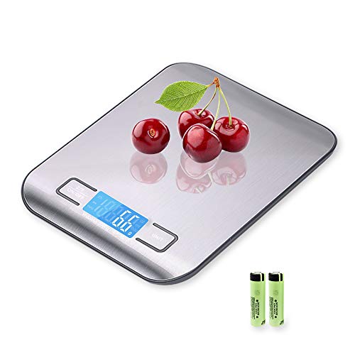 Báscula digital de cocina DIGDAN con pantalla LCD retroiluminada, función de tara, minibáscula portátil para alimentos