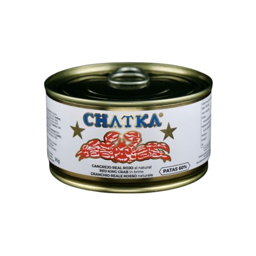 Chatka. Conserva en formato tradicional 60% patas de auténtico cangrejo Real rojo y carne desmigada (90 gr)